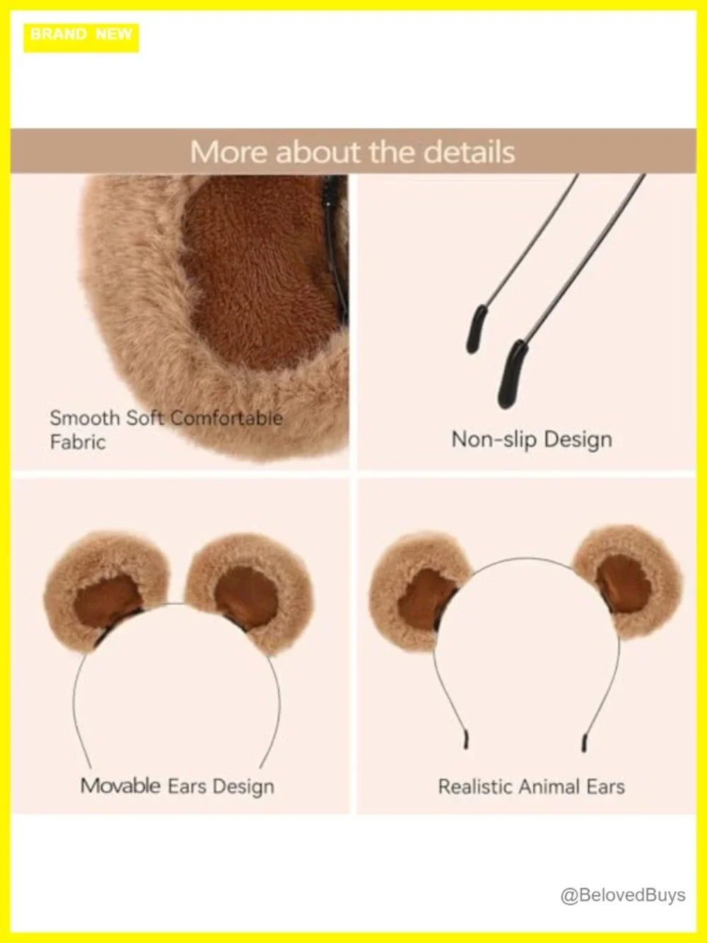 8 Pack Bear Ears Adult Headband with Animal Costume, Soft Washing Face Hairband